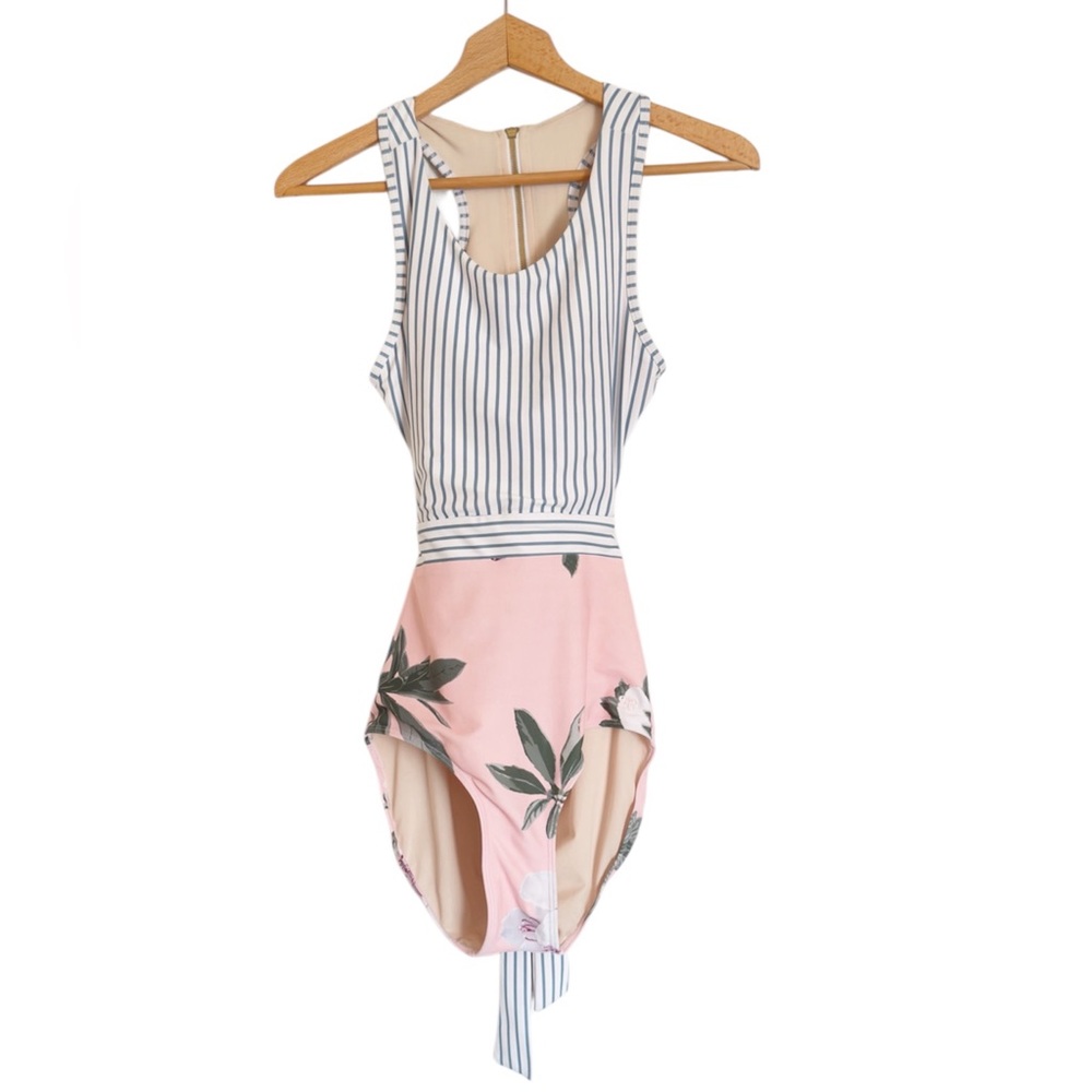 Albion Striped Top Pink Floral One-Piece Swimsuit